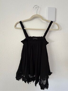 Zara Black Sleeveless Crochet-Trim Flowing Top